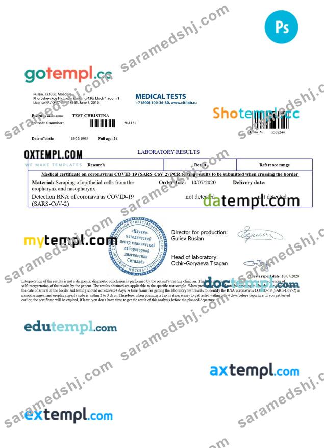 Russia medical certificate on Covid-19